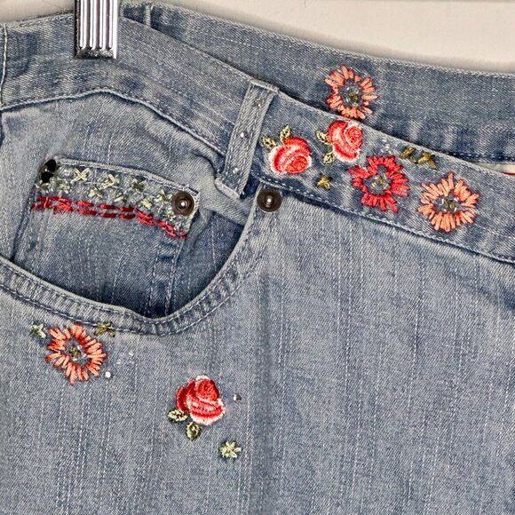 Vintage Boho Embroidered Floral Wide Leg Hight Waist Jeans Womens 14 Cottage - Picture 5 of 14